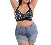 Générique Soutien Gorge Femme Grande Taille sans Armature Fermeture Devant Imprimé Bralette Maintien Fort Rembourré Bretelles Larges sans Couture Confort Dos Nu （Black, 115G