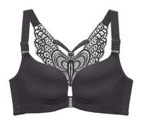 Générique soutien gorge fermeture devant sexy decollete plongeant soutien-gorge invisible push up dos nu dentelle brassiere femme sans armature ouverture devant balconnet sans couture (Black, 1)