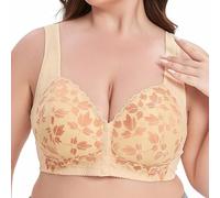 Générique Soutien-Gorge Grande Taille sans Armatures Style Gilet avec Bouton sur Le Devant en Dentelle (Beige, 115C)