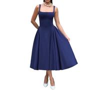 Générique Spaghetti Strap Low Cut Bustier Off The Shoulder Dress, Sleeveless Corset Fit Midi Dress, Boho Summer Elegant Sexy A-Line Dresses (Blue,Grand)