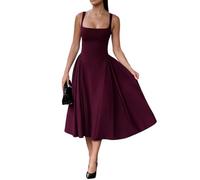 Générique Spaghetti Strap Low Cut Bustier Off The Shoulder Dress, Sleeveless Corset Fit Midi Dress, Boho Summer Elegant Sexy A-Line Dresses (Red,S)