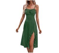 Générique Spaghetti Strap Summer Dresses, Women's Spaghetti Strap Floral Dress Sleeveless Slit Hem Bodycon Long Dress, Ladies Summer Stretch Square Neck Camisole Strappy (Green,110)