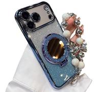 Générique Sparkling Diamond Women's iPhone Case | Mirror & Kickstand Compatible with 11/12/13/14/15/16/17 Pro/Pro Max/Plus/17air (14 Plus,Blue)