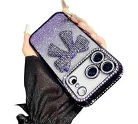 Générique Sparkling Diamond Women's Phone Case with Cute Bow for iPhone 11-17 Series - Luxury 3D Crystal Diamond Rhinestone, Electroplated Protective Mirror Design (for iPhone 12 Pro,Purple)