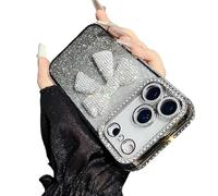 Générique Sparkling Diamond Women's Phone Case with Cute Bow for iPhone 11-17 Series - Luxury 3D Crystal Diamond Rhinestone, Electroplated Protective Mirror Design (for iPhone 12,Silver)