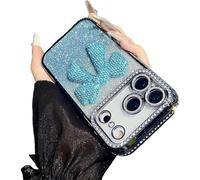 Générique Sparkling Diamond Women's Phone Case with Cute Bow for iPhone 11-17 Series - Luxury 3D Crystal Diamond Rhinestone, Electroplated Protective Mirror Design (for iPhone 13 promax,Blue)