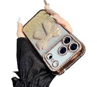 Générique Sparkling Diamond Women's Phone Case with Cute Bow for iPhone 11-17 Series - Luxury 3D Crystal Diamond Rhinestone, Electroplated Protective Mirror Design (for iPhone 15,Gold)