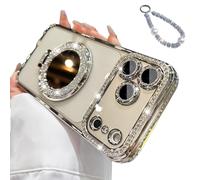 Générique Sparkling Diamond Women's Phone Case with Mirror and Stand,Sparkling Rhinestone Phones Case for iPhone 11/12/13/14/15/16/17 Series,Folding Magnetic Kickstand Diamond Cases