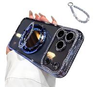 Générique Sparkling Diamond Women's Phone Case with Mirror and Stand,Sparkling Rhinestone Phones Case for iPhone 11/12/13/14/15/16/17 Series,Folding Magnetic Kickstand Diamond Cases