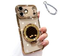 Générique Sparkling Diamond Women's Phone Case with Mirror and Stand,Sparkling Rhinestone Phones Case for iPhone 11/12/13/14/15/16/17 Series,Folding Magnetic Kickstand Diamond Cases