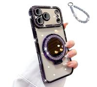 Générique Sparkling Diamond Women's Phone Case with Mirror and Stand,Sparkling Rhinestone Phones Case for iPhone 11/12/13/14/15/16/17 Series,Folding Magnetic Kickstand Diamond Cases