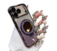 Générique Sparkling Diamond Women's Phone Case with Mirror & Stand for iPhone 12/13/14/15/16/17 Pro Max, 17air, Bling Rhinestone Luxury Case with Pearl Lanyard for Women (13,Purple)