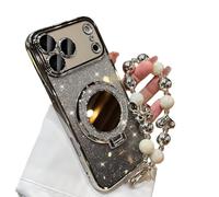 Générique Sparkling Diamond Women's Phone Case with Mirror & Stand for iPhone 12/13/14/15/16/17 Pro Max, 17air, Bling Rhinestone Luxury Case with Pearl Lanyard for Women (17 Pro,Gray)
