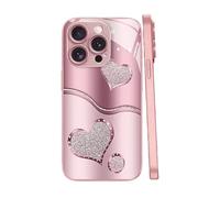 Générique Sparkling Heart Hard Case for iPhone 17/16/15/14/13/12 Plus Pro Max, Curve Double Heart Hard Phone Case, Full-Coverage Protection Shockproof Drop Tempered Glass (15,Pink)