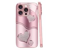 Générique Sparkling Heart Hard Case for iPhone 17/16/15/14 Plus Pro Max Case, Curve Double Heart Hard Phone Case Full-Coverage Tempered Glass (Pink,for iPhone15 Pro)
