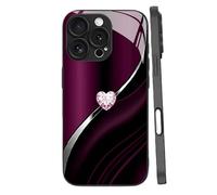 Générique Sparkling Heart Hard Case for iPhone 17/16/15/14 Plus Pro Max Case, Curve Double Heart Hard Phone Case Full-Coverage Tempered Glass (Purple,for iPhone16)