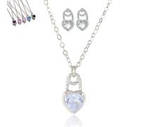Générique Sparkling Zircon Heart Necklace for Women, Vintage Crystal Heart Pendent Necklace Ear Stud Suit, Elegant Gift for Her (White)
