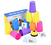Générique Speed Stacking Cups, 12PCS Jeu Gobelets Empiler Sport, Jeu Gobelets Empiler Rapidement avec 1 Cloche & 50 Cartes Questions, Interactif Entraînement Vitesse Manuelle Société Jeux
