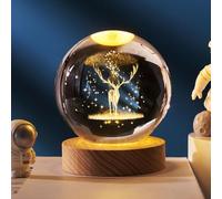 Générique Sphère Lumineuse, Veilleuse en Boule de Cristal du Système Solaire 3D, Sphères Stellaires Apaisantes La Galaxie, Saturne et la Lune, 3D Décorative Veilleuse (Deer,8 cm)