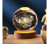 Générique Sphère Lumineuse, Veilleuse en Boule de Cristal du Système Solaire 3D, Sphères Stellaires Apaisantes La Galaxie, Saturne et la Lune, 3D Décorative Veilleuse (Solar System,8 cm)