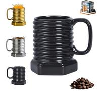 Générique Spiral Hexagonal Mug, Screw Design Beverage, 380ml Novelty Industrial Mug Ceramic, Versatile Mugs For Milk Cocoa Wine Juice Beer Kitchen Cafe Restaurant Home Birthday (Black)