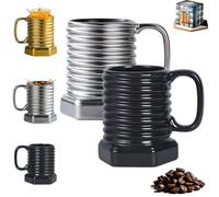 Générique Spiral Hexagonal Mug, Screw Design Beverage, 380ml Novelty Industrial Mug Ceramic, Versatile Mugs For Milk Cocoa Wine Juice Beer Kitchen Cafe Restaurant Home Birthday (Silver+Black)