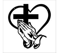 Générique Spiritual Home Decor Cross with Praying Hands,Elegant Metal Christian Heart and Cross Wall Art,Vintage Christian Themed Wall Sticker,for Living Room, Patio,Office Farmhouse Decor (B-30cm)