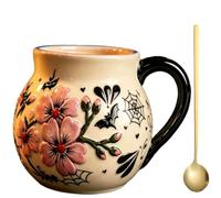 Générique Spooky Talavera Mug, Vintage Halloween Collection Haunted Coffee Mug Set, Handmade Ceramic Coffee Cup with Colorful Spider Spiderweb and Bat Insect Design, Unique Gifts for Women