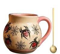 Générique Spooky Talavera Mug, Vintage Halloween Collection Haunted Coffee Mug Set, Handmade Ceramic Coffee Cup with Colorful Spider Spiderweb and Bat Insect Design, Unique Gifts for Women