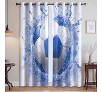 Générique Sport Éclaboussure d'eau Football Rideau pour Chambre d'enfant - Réduction du Bruit Rideau Fenêtre à Imprimé, Bleu, 140L X 280H cm (2 Panneaux)
