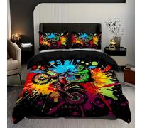 Générique Sports ExtrêMes Housse de Couette 160x200 Enfant GarçOn Fille Ado Moto Parure de Lit 160x200 Graffitis 3D en Couleur Housse de Couette Enfant avec 2 Taie d'oreiller