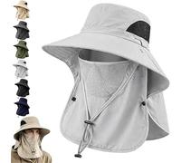 Générique Spring/Summer Fisherman's Hat,Detachable Outdoor Sun-Protective Face Covering Sun Hat,Adjustable Wide Brim Cap with Neck Flap (Light Gray)