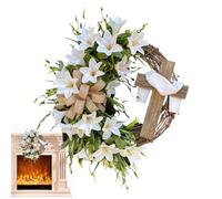 Générique Spring Wreath - 15.75x15.75x3.15 inches Floral Door Wreath | White Lily Cross Home Garland Front Door Decor | Entryway Kitchen Bedroom Family Gathering Party Wedding Seasonal Decoration