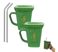 Générique Squatting Toilet Shape Ceramic Mug, Funny Squat Toilet Mug, Funny Squat Test Mugs With Stainless Steel Straw for Men and Women (2Green)