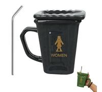 Générique Squatting Toilet Shape Ceramic Mug, Funny Squat Toilet Mug, Funny Squat Test Mugs With Stainless Steel Straw for Men and Women (Black)