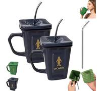 Générique Squatting Toilet Shape Ceramic Mug, Funny Squat Toilet Mug, Novelty Toilets Mugs with Lids, Unique Gag Gift Water Cup, for Office, Coworkers, Home Desk (Gray * 2Pcs)