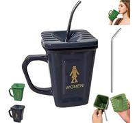 Générique Squatting Toilet Shape Ceramic Mug, Funny Squat Toilet Mug, Novelty Toilets Mugs with Lids, Unique Gag Gift Water Cup, for Office, Coworkers, Home Desk (Gray)