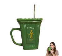 Générique Squatting Toilet Shape Ceramic Mug, Funny Squat Toilet Mug with Straw, Unique Gag Gift Water Cup,Unique Desk Decor Drinking Mugs for Office,Home,Parties and Prank Lovers Gift (Green)