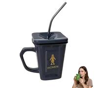 Générique Squatting Toilet Shape Ceramic Mug, Funny Squat Toilet Mug with Straw, Unique Gag Gift Water Cup,Unique Desk Decor Drinking Mugs for Office,Home,Parties and Prank Lovers Gift (Gray)