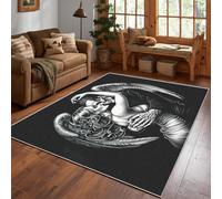 Générique Squelette Gothique Tapis 100x100 Lavable, Ultra-Fin Poil Ras Doux Crâne Baiser Valentin Moquette Salon, Chambre, Cuisine, Decoration Salle Intérieurs Carpet, Antidérapant