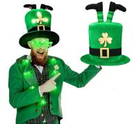Générique St Patrick's Day Chapeau de Trèfle Irlandais Vert en Velours, Chapeau Haut de Forme avec Pantalon de Léprechaun pour Adulte, Accessoires de Fête sur le Thème des Vacances, Taille Unique