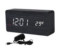 Générique Stable Alarm Clock - Lightweight LED Clock, Bedside Clocks with Temperature Sensor, Wooden Clocks with USB Cable, Home Accessory Digital Alarm, Portable Timepiece for Living Room Decor