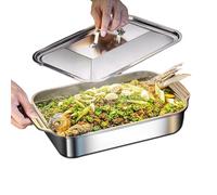 Générique Stainless Steel Baking Pan with Lid and Handle - Large Household Bakeware Tray for Oven Cooking | Perfect for Cake Bread Cookie Lasagna Gratin Pizza, Kitchen Home Party Durable