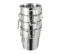Générique Stainless Steel Camping Cup Set, 4x 300ml Backpacking Mugs with Folding Handles, Stackable Drinking Cups for Camping, Travel, Outdoors
