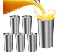 Générique Stainless Steel Cups, 6 Pieces Water Tumblers, 600 Ml, 20 Oz Unbreakable Stackable Drinkware, 600ml Metal Glasses, for Kids, Adults, Coffee, Wine, Home, Restaurant, Travel Use 540 G