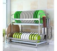 Générique Stainless Steel Dish Drying Rack Over The Sink Double Layer Drainer Shelf Easy to Use Dish Rack with Drain 52Cm Length，Double Layer-Length 52Cm