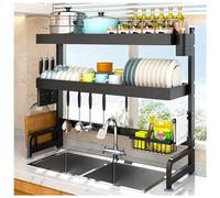 Générique Stainless Steel Dish Drying Rack with Cutting Board Holder Large Kitchen Counter Dish Drainer Rack White 85X29X83Cm,Black-80X29X83Cm
