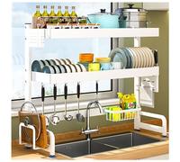 Générique Stainless Steel Dish Drying Rack with Cutting Board Holder Large Kitchen Counter Dish Drainer Rack White 85X29X83Cm,White-75X29X83Cm