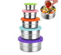 Générique Stainless Steel Food Container, 5-Piece Nesting Round Bowls with Lids, Durable Reusable Storage Set, Leak-Resistant Snack Containers for Kitchen Picnic Salad Camping School Workplace Travel