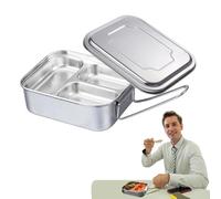 Générique Stainless Steel Lunch Box - 17x13x6cm Double Layers Stainless Steel Lunchbox With 3 Compartments | Large Capacity Condiment Container Food Storage Box Leakproof For Kids Adults